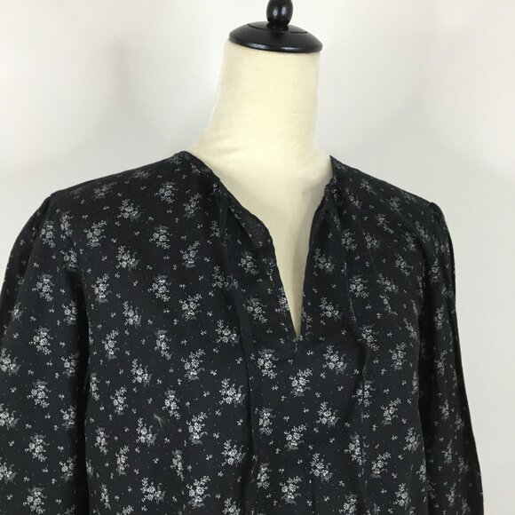 NWT POLO RALPH LAUREN Black Taupe Floral Print Tie Collar V Neck Shirt - Picture 5 of 9
